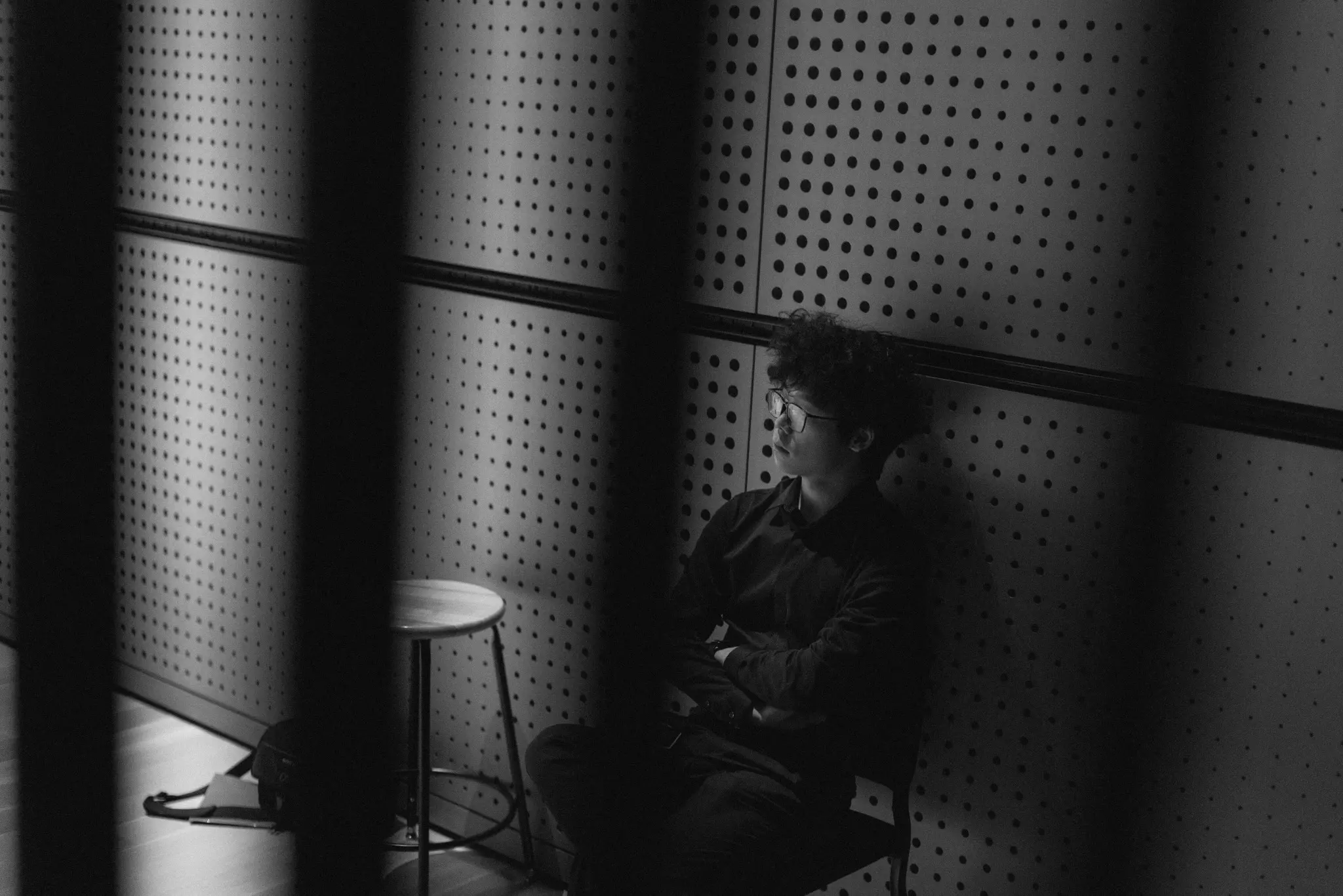 Henry Wang at Riley Hall of Brown University, black and white photo